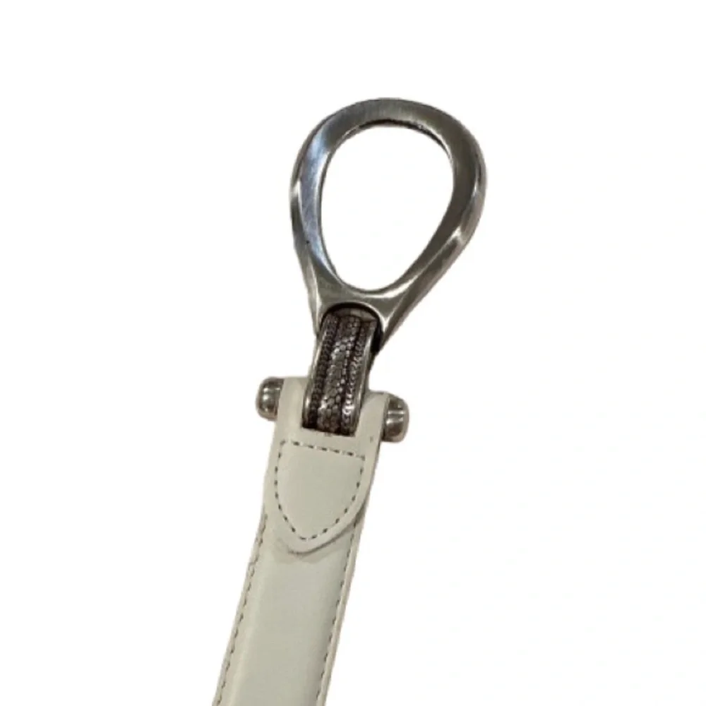 White Womens Leather Adjustable Belt Silver Buckle M/L- vintage inspired- boho